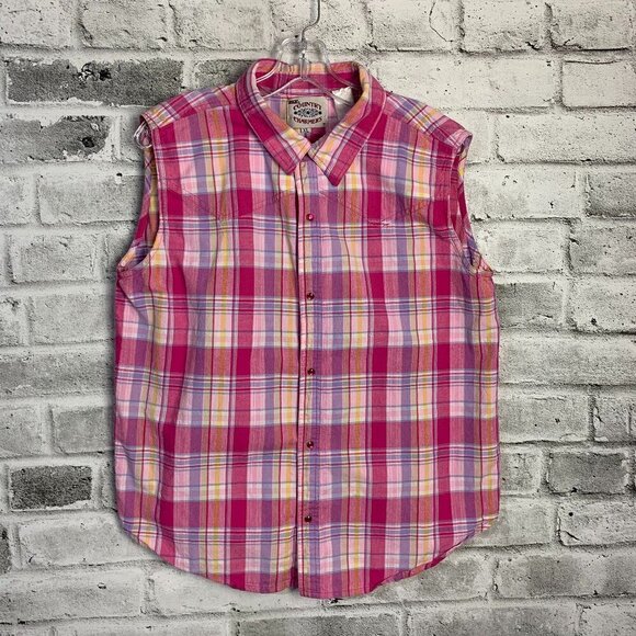 Ely Vintage Pearl Snap Plaid Sleeveless Button Down Western Shirt - Picture 1 of 6